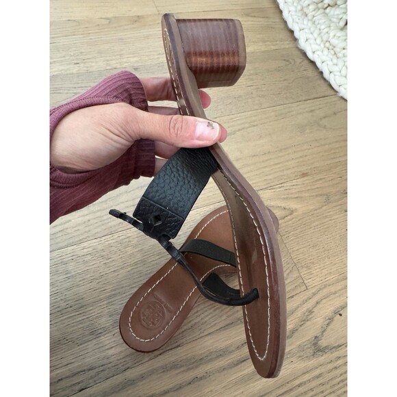 Tory Burch Moore Block Heel Black Leather Thong Sandals - Size 8M - Excellent - Picture 7 of 12